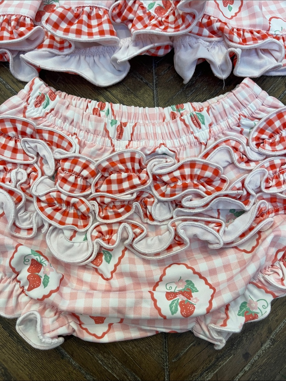 Sew Magnolia Smocks Pink Gingham Strawberry Dress with Matching Bloomer - Picture 6 of 7